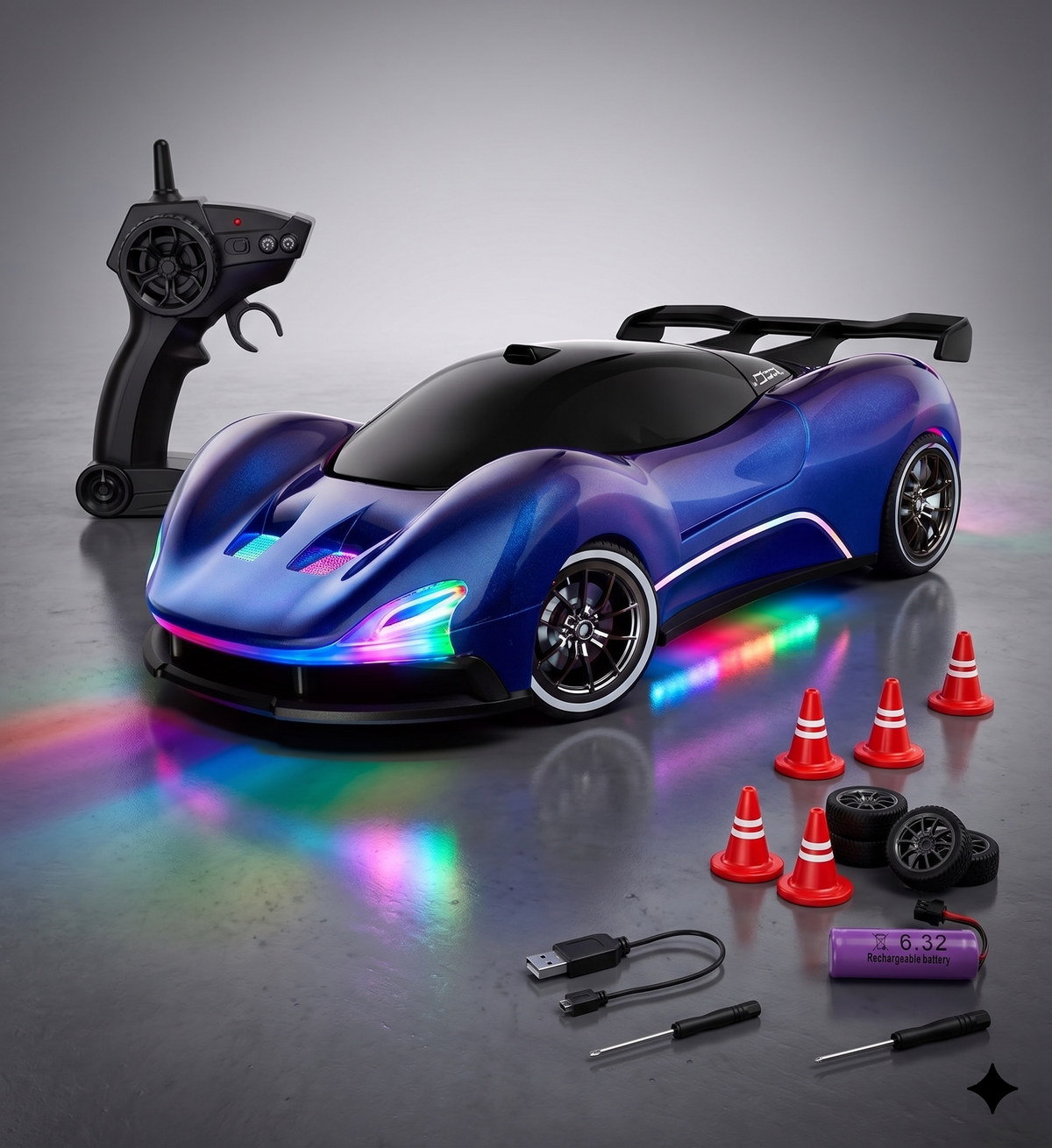 Remote Control 4WD Night Drift Racing Car Stunning RGB Lighting Effects