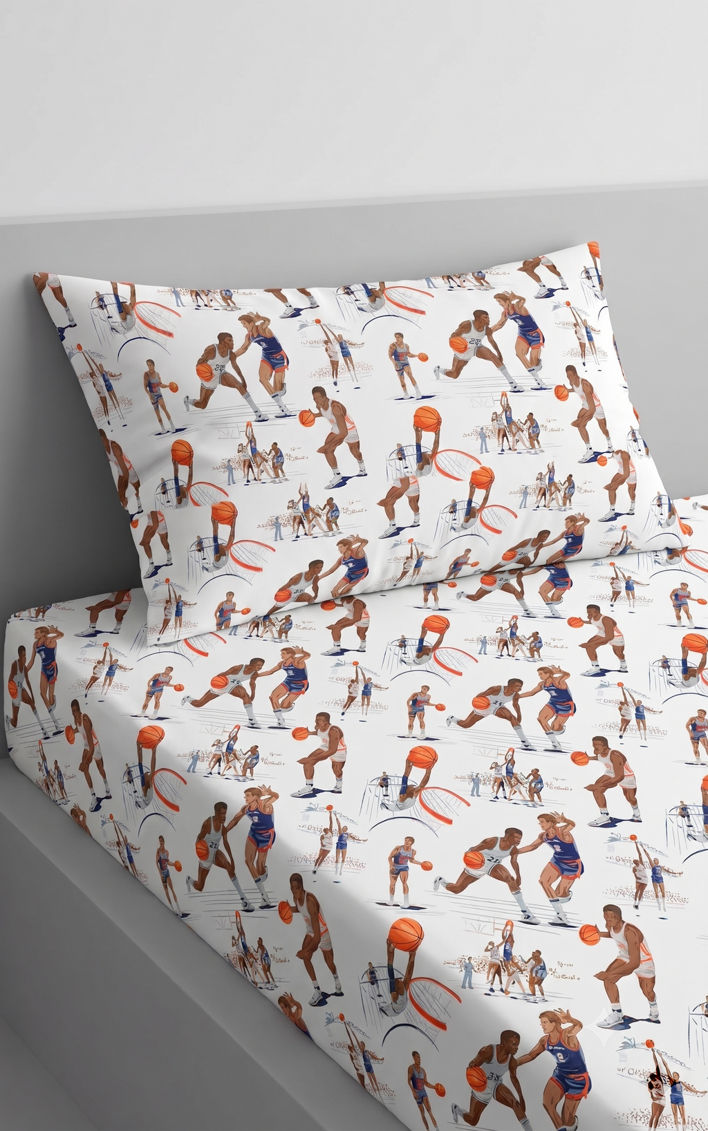 Basketball Players in Action Themed kids Percale Bed Sheet
