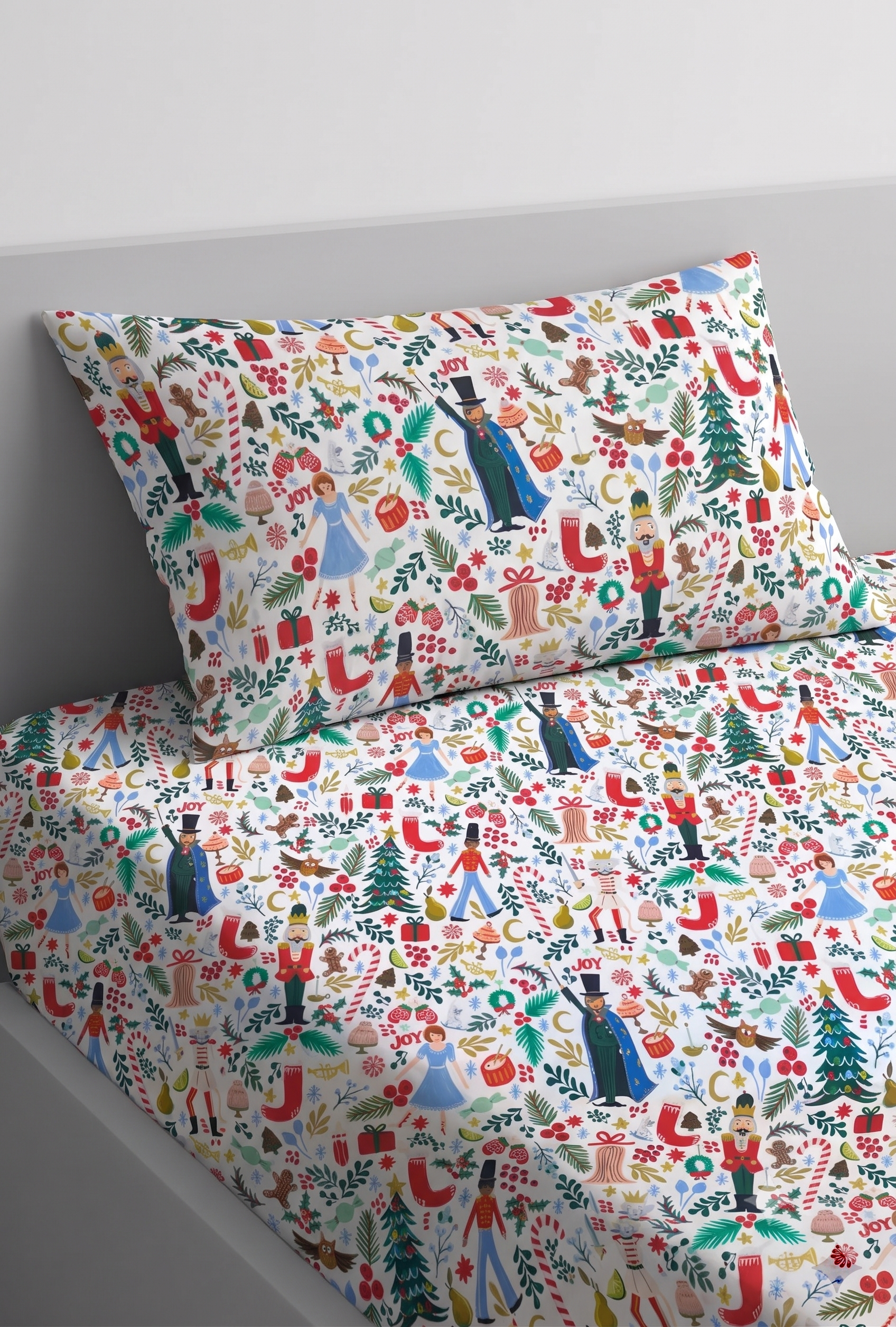 Colorful Themed Nutcracker, Christmas Trees kids Percale Bed Sheet
