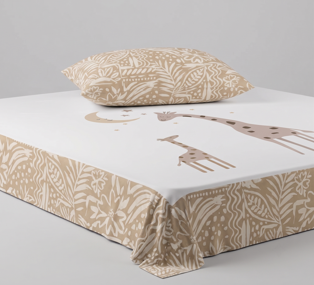 White Giraffe Themed kids Cotton Bed Sheet