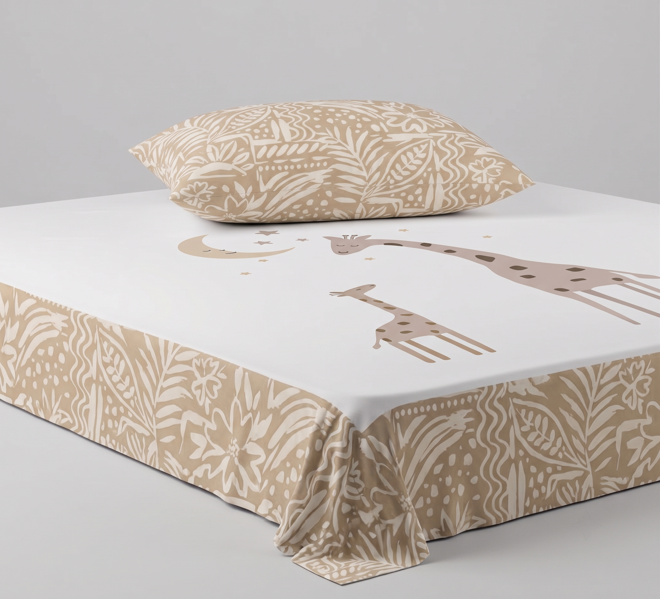 White Giraffe Themed kids Cotton Bed Sheet