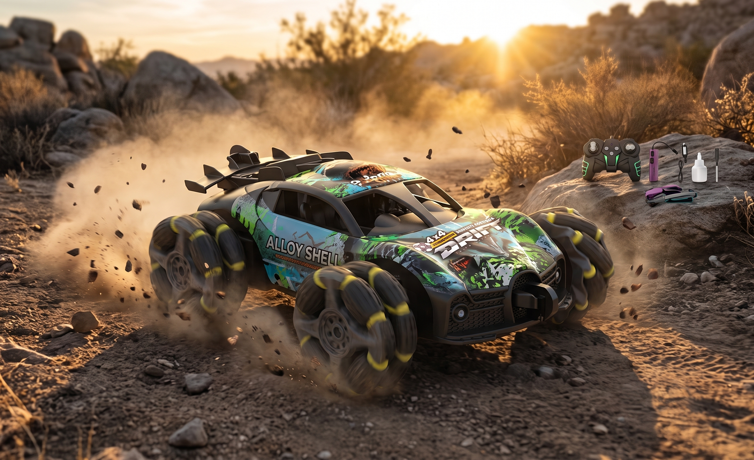 4x4 Remote Control Drift Car - Dinosaur Edition with Alloy Shell