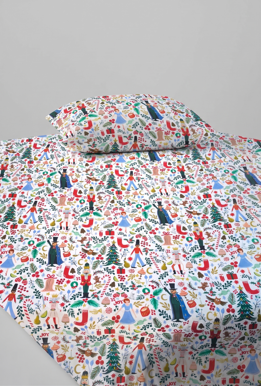 Colorful Themed Nutcracker, Christmas Trees kids Percale Bed Sheet