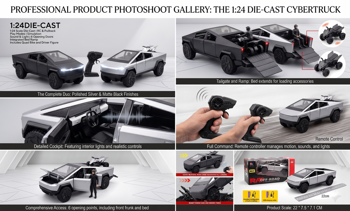 Tesla Cybertruck 1:24 Scale Die-Cast  Remote Control Off-Road Truck