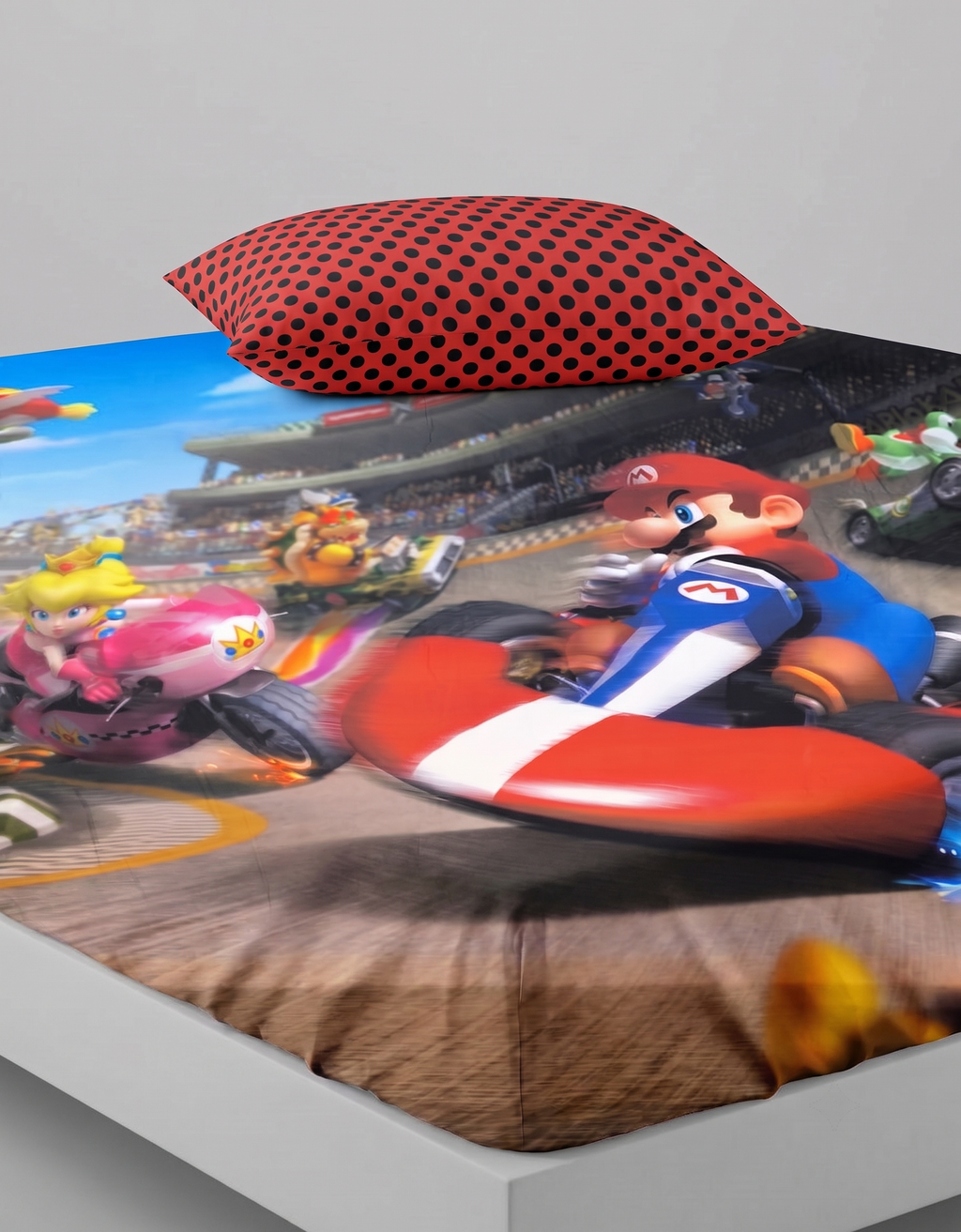 Super Mario Kart Themed kids percale Bed Sheet