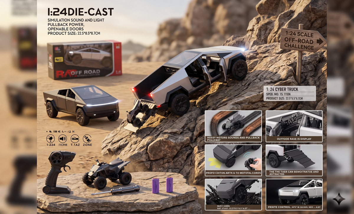 Tesla Cybertruck 1:24 Scale Die-Cast  Remote Control Off-Road Truck