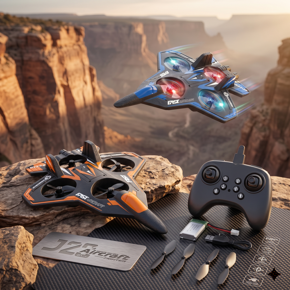 J20 RC Fighter Aircraft – High-Speed Remote Control Jet with 360° Flips & LED Lights