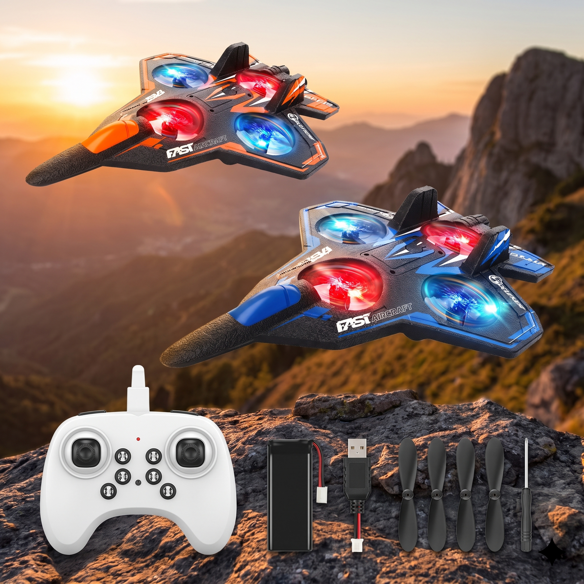 J20 RC Fighter Aircraft – High-Speed Remote Control Jet with 360° Flips & LED Lights