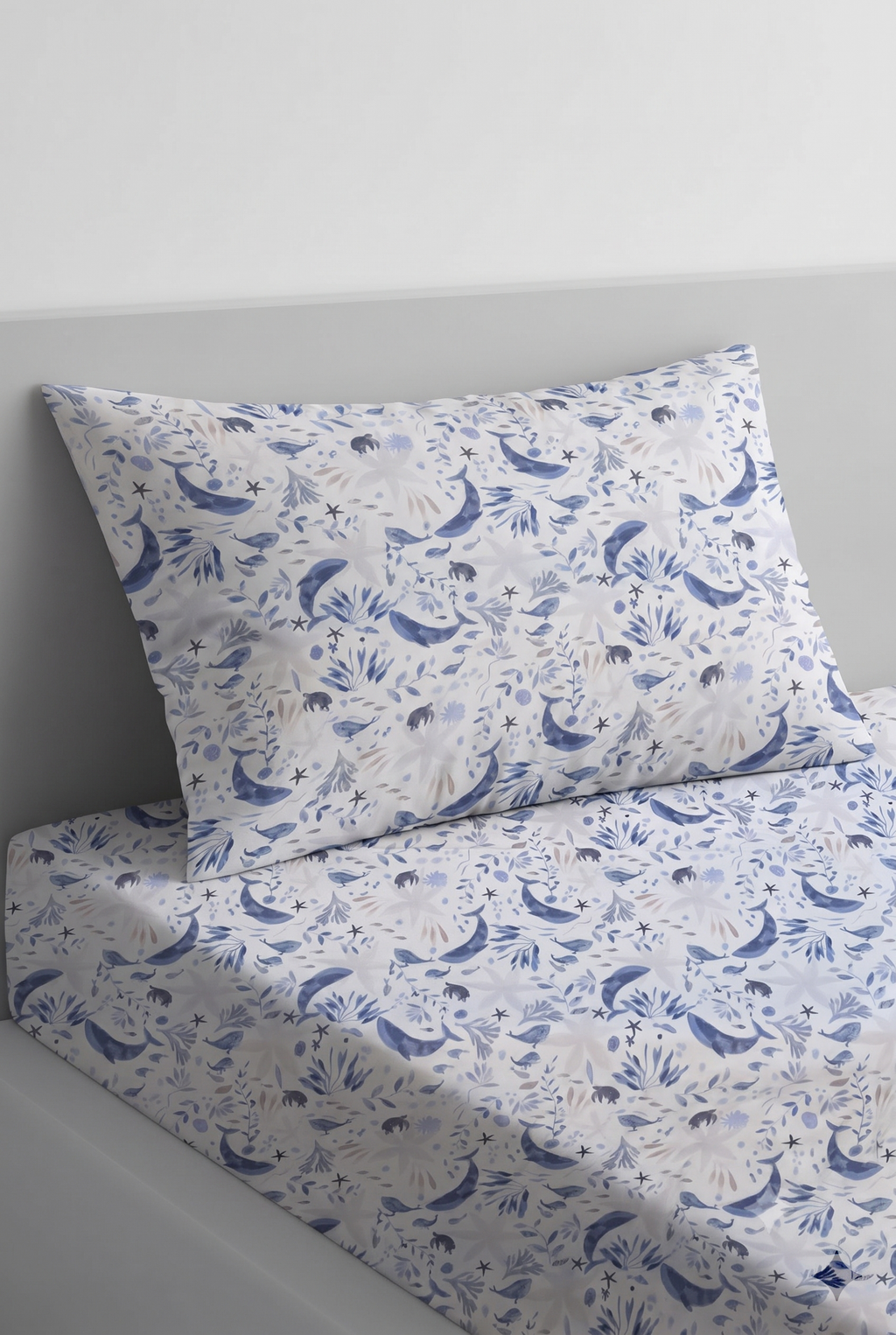 Blue Whale and Sea Creature Themed kids Percale Bed Sheet