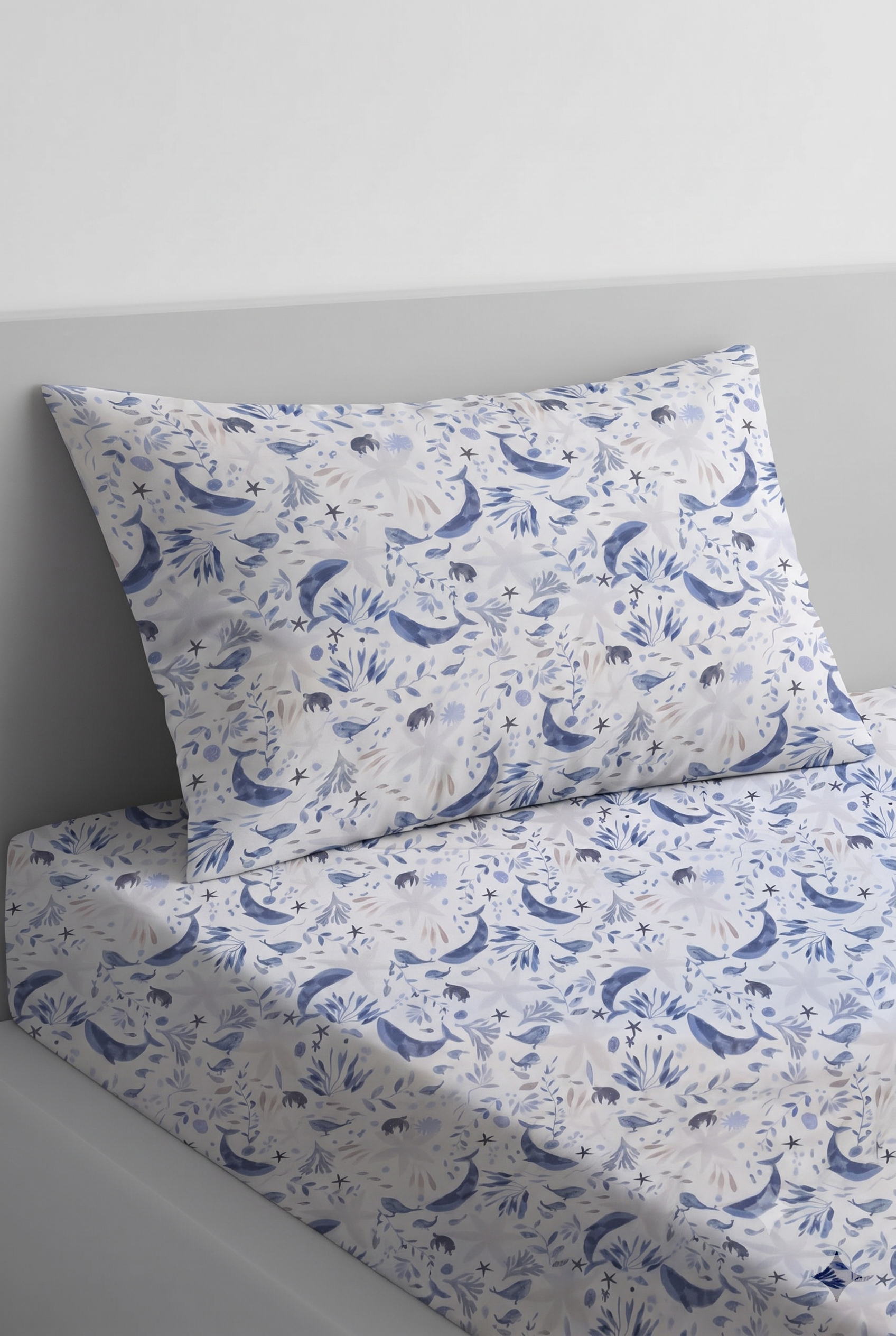 Blue Whale and Sea Creature Themed kids Percale Bed Sheet