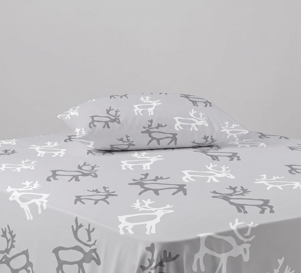 Grey Deer Themed kids Percale Bed Sheet