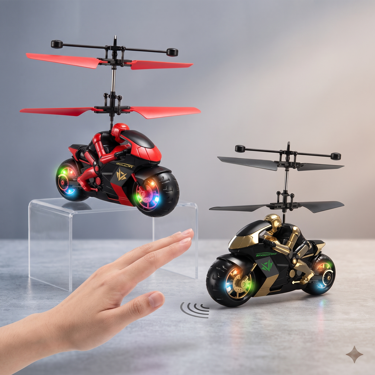 Rechargeable Hand Sensor Flying Motorcycle Toy – Infrared Sensing Hover Bike