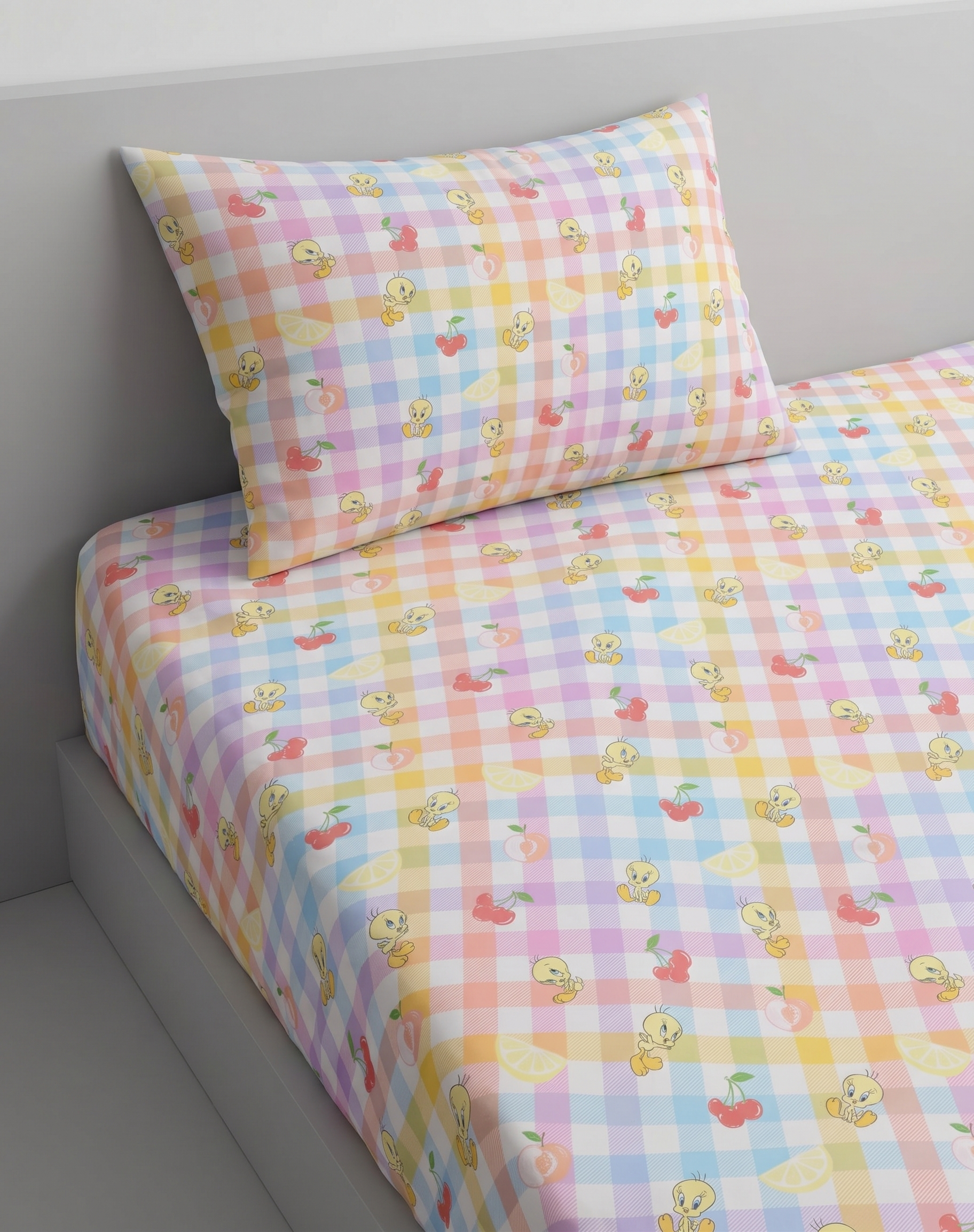 Tweety cartoon character and cherry fruit  kids Cotton Bed Sheet