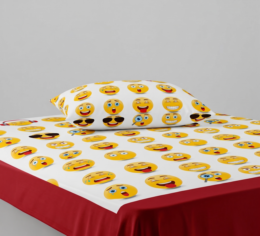 Various Expressions Emoji Themed kids Cotton Bed Sheet