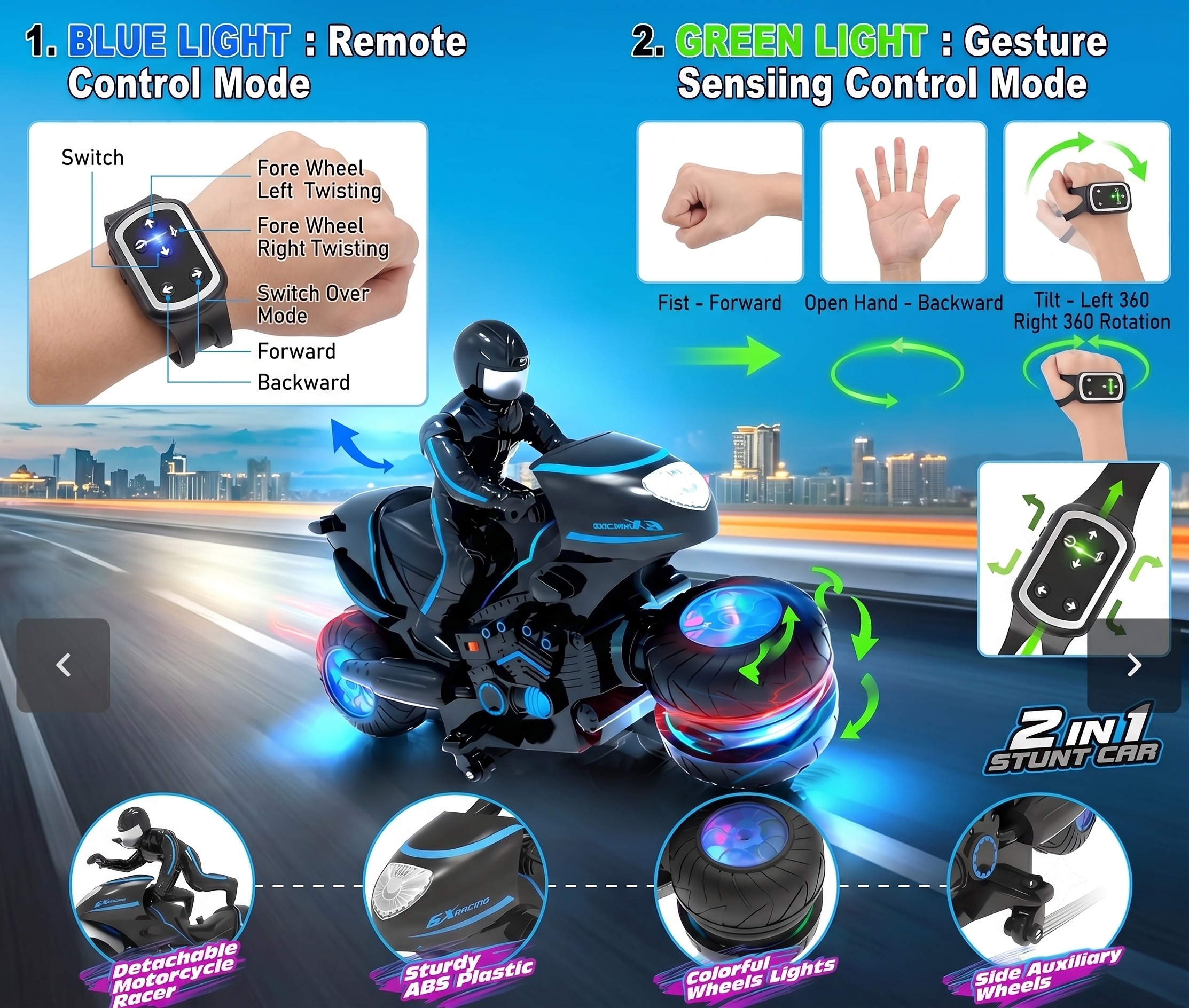 REMOTE CONTROL STUNT BIKE WITH WATCH FOR KIDS
