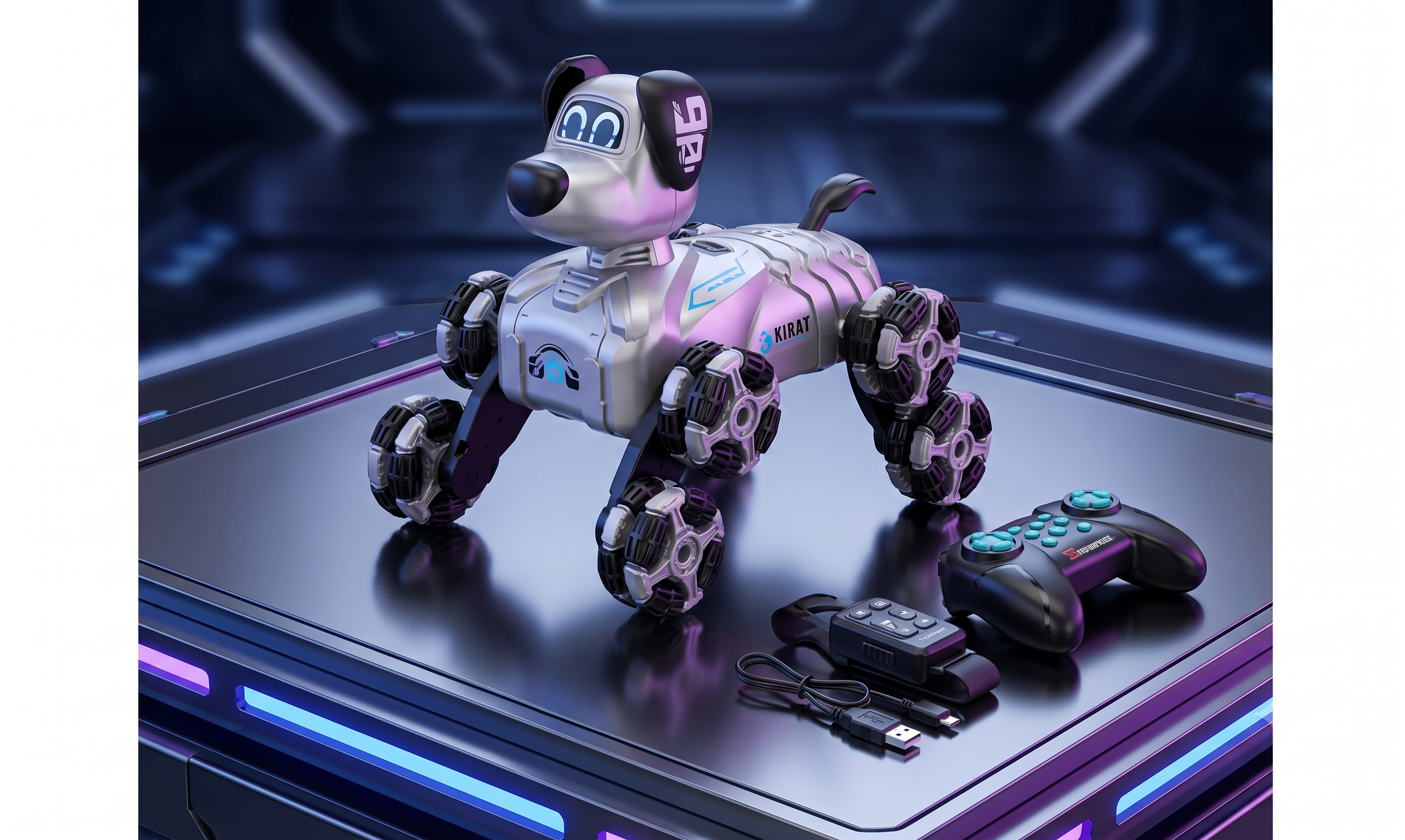 Remote Control And Hand Gesture Eight-Wheel Robot Stunt Dog