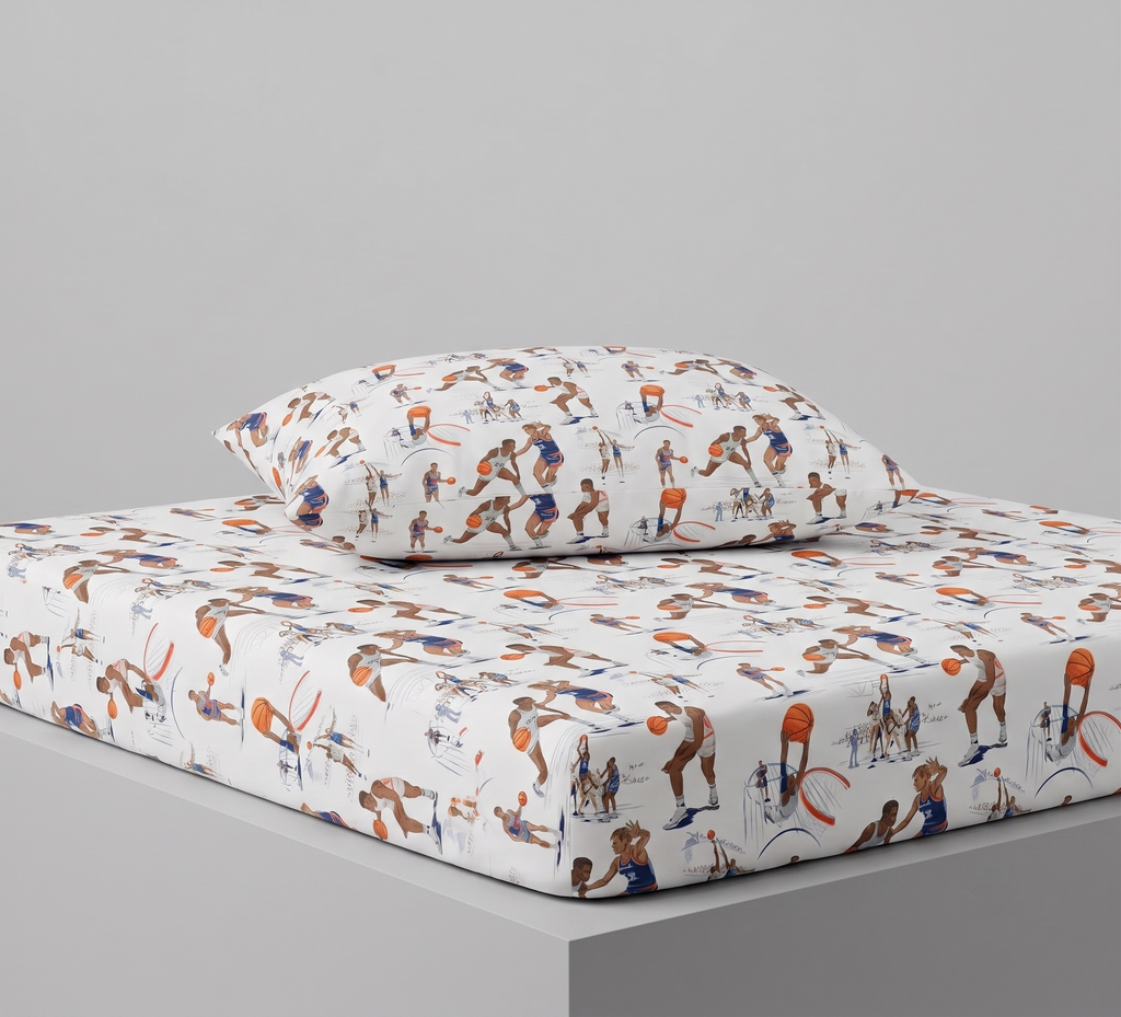 Basketball Players in Action Themed kids Percale Bed Sheet