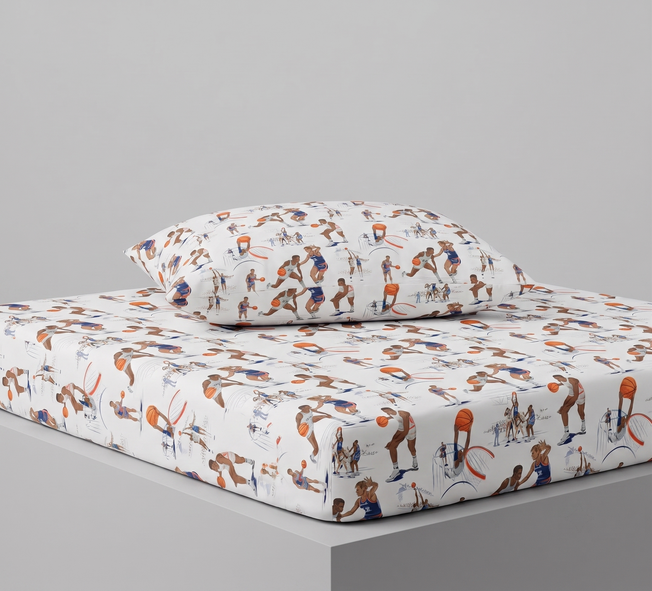 Basketball Players in Action Themed kids Percale Bed Sheet