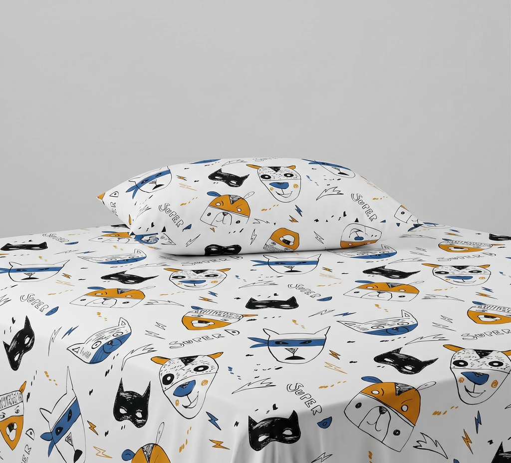 Cartoon Dog Super D kids Cotton Bed Sheet