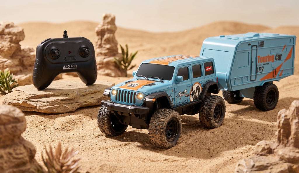 1/18 Scale Travel Cross-Country SUV  Double Cabin Jeep with Touring Trailer