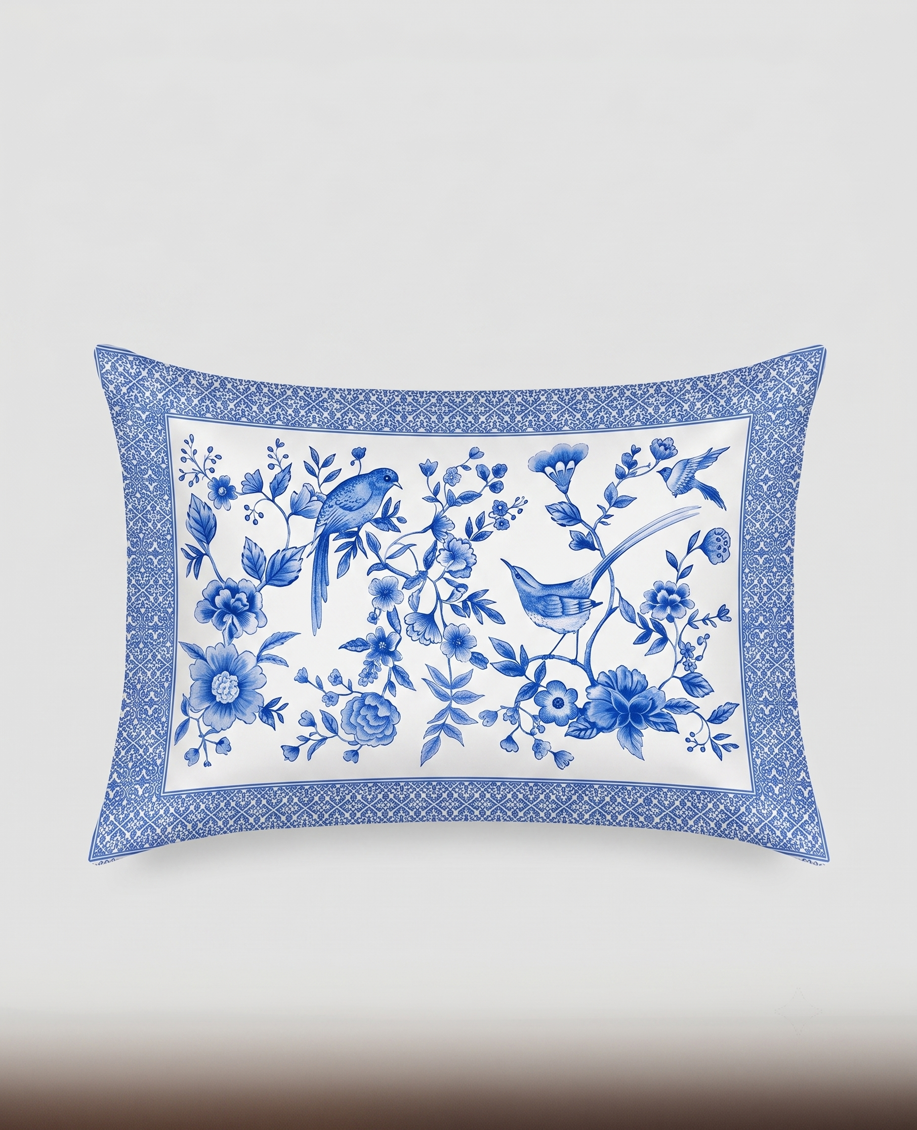 Blue and White Floral and Bird Themed kids Percale Bed Sheet