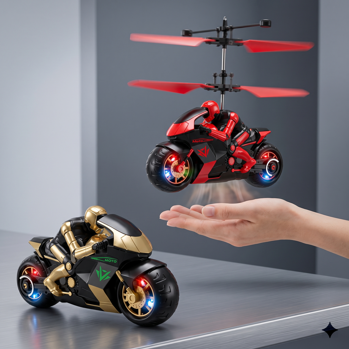 Rechargeable Hand Sensor Flying Motorcycle Toy – Infrared Sensing Hover Bike