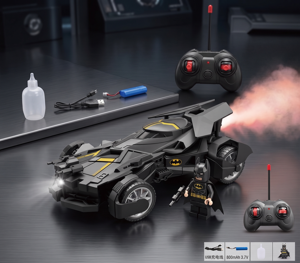 Batman-Inspired 1:20 Remote Control Spray Car with Water Mist & Lights