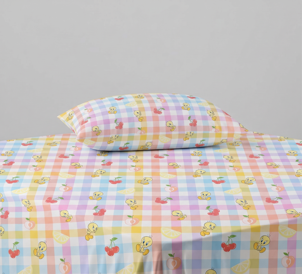 Tweety cartoon character and cherry fruit  kids Cotton Bed Sheet