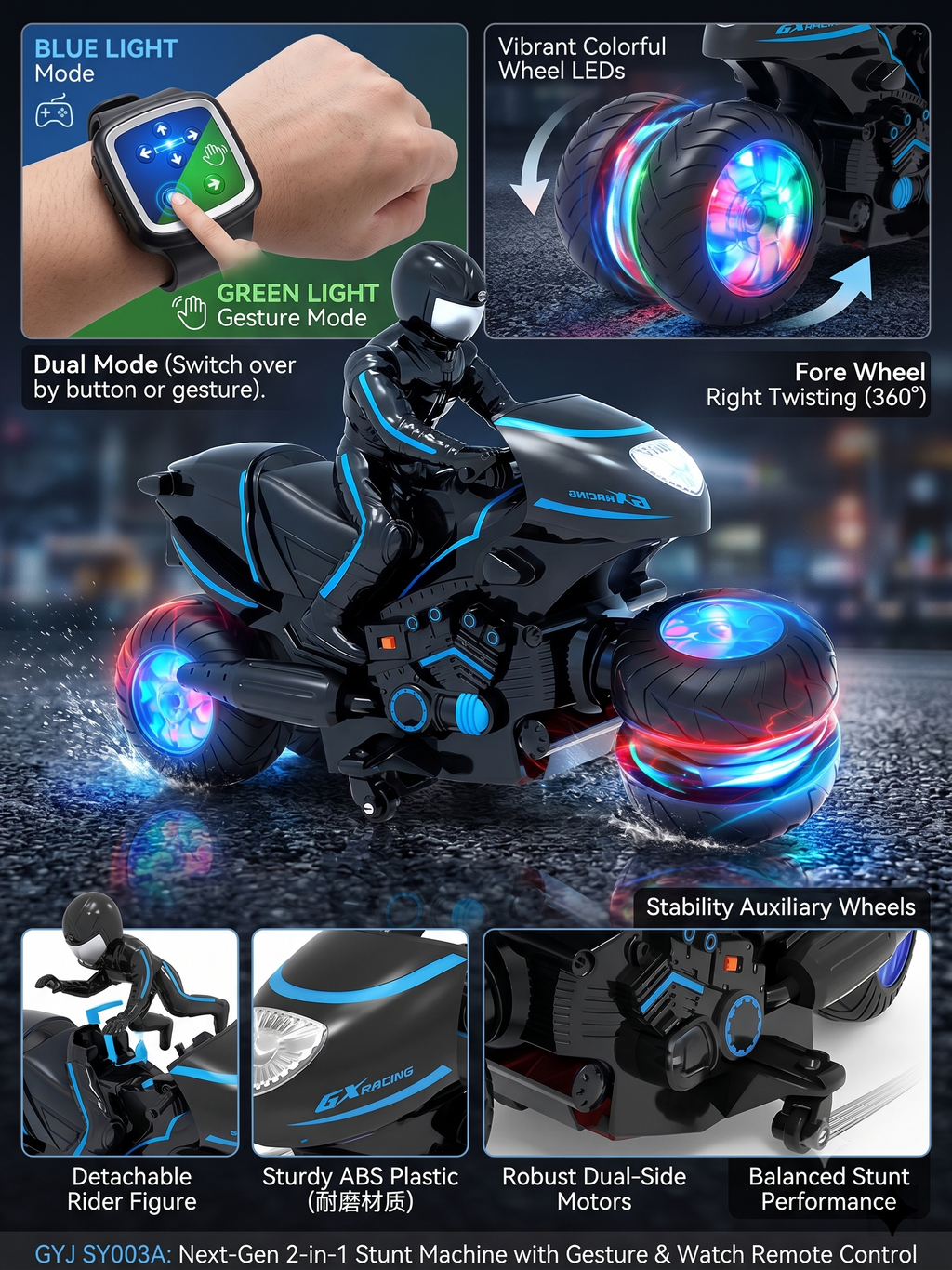 REMOTE CONTROL STUNT BIKE WITH WATCH FOR KIDS