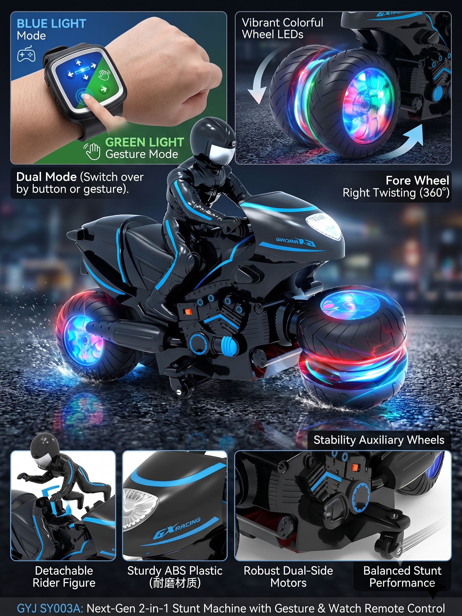 REMOTE CONTROL STUNT BIKE WITH WATCH FOR KIDS