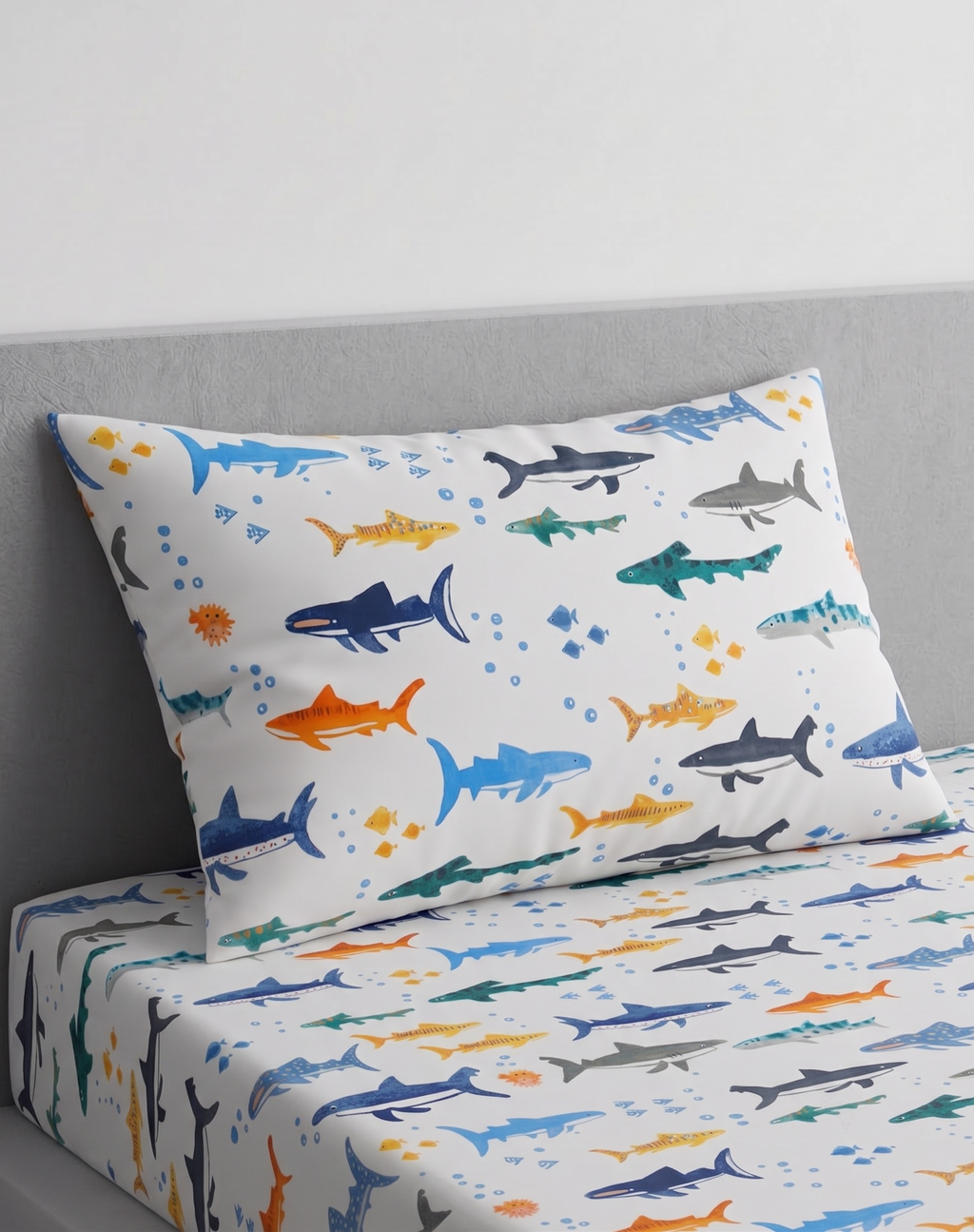 Funky Sharks Print kids Percale Bed Sheet