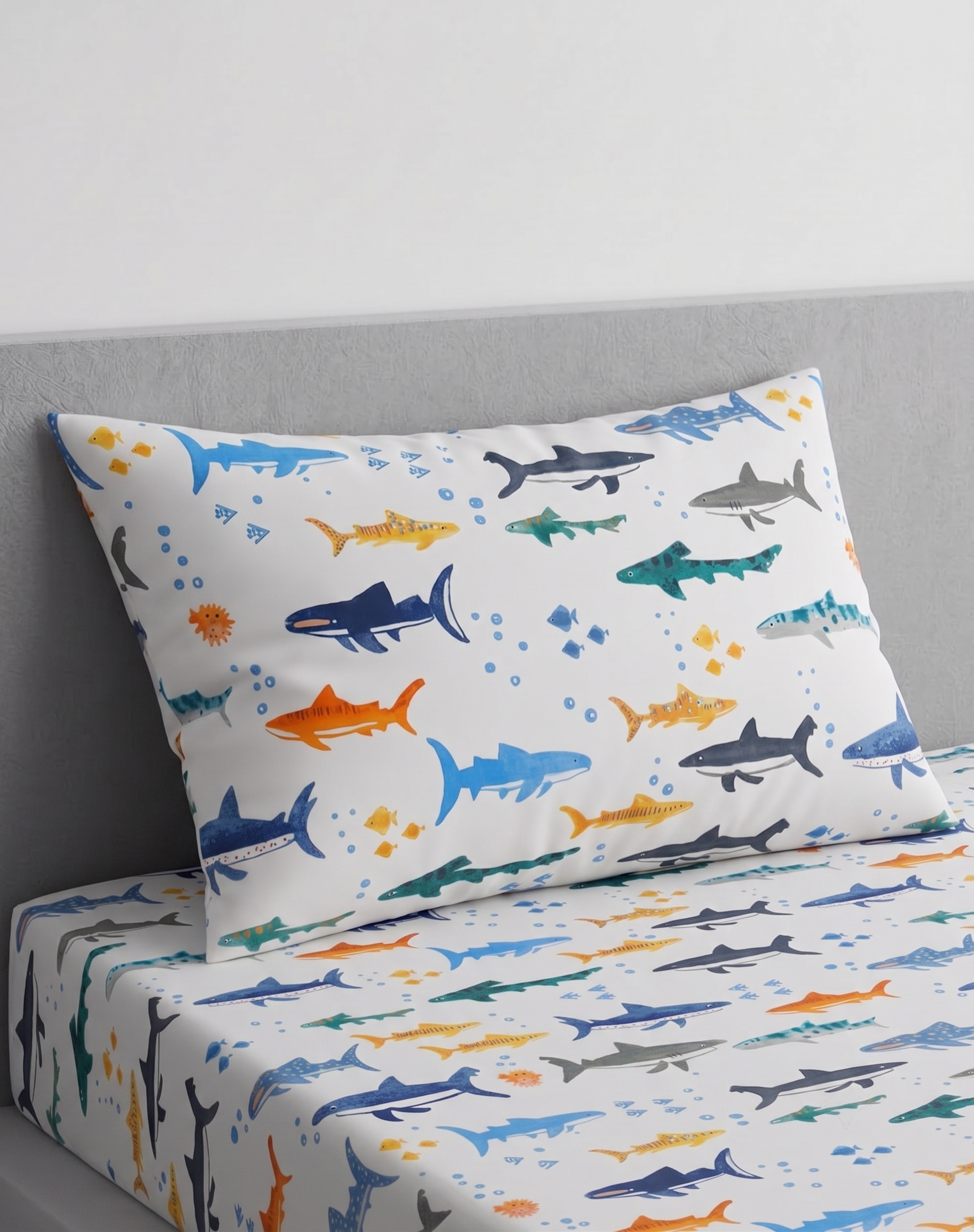 Funky Sharks Print kids Percale Bed Sheet