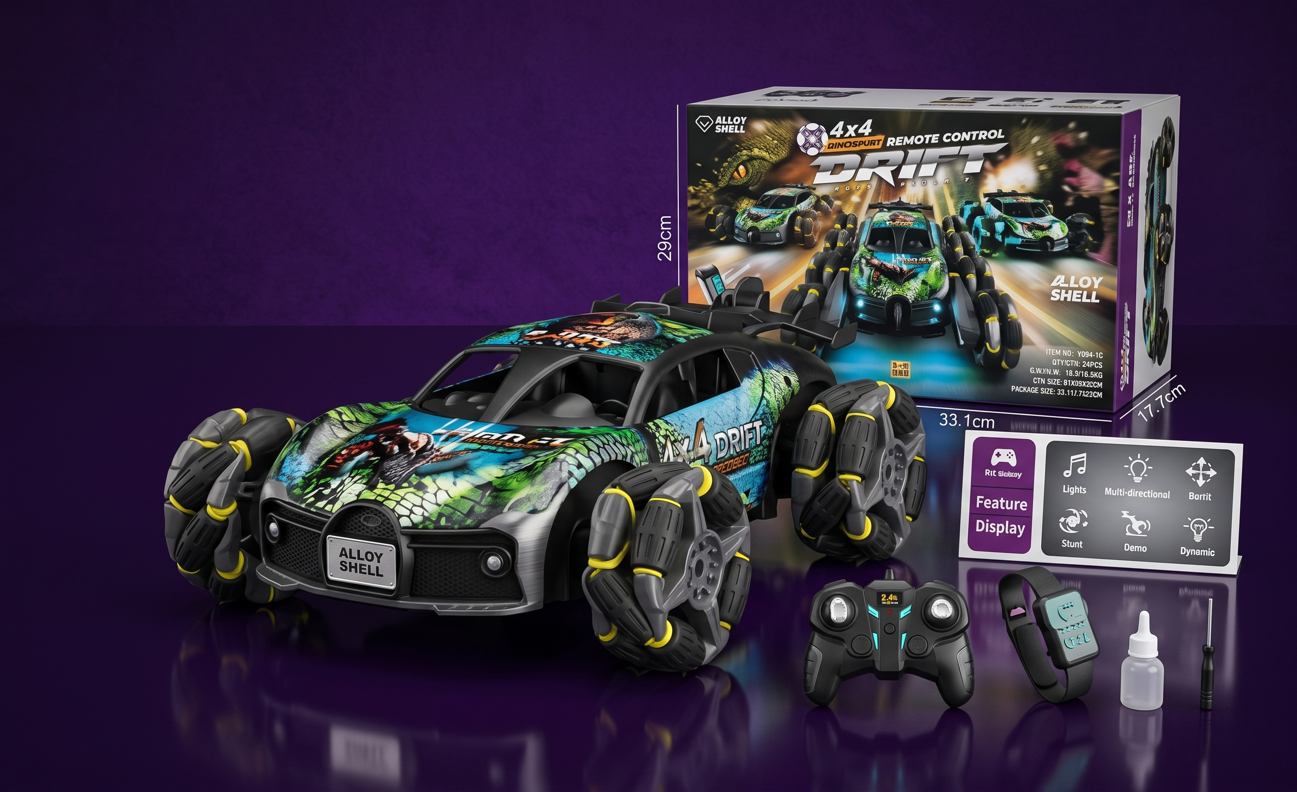 4x4 Remote Control Drift Car - Dinosaur Edition with Alloy Shell