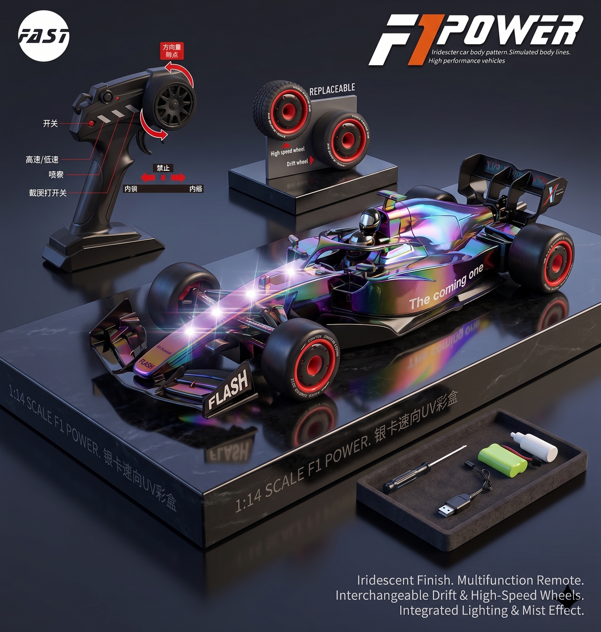 F1 POWER 1:14 Scale Rremote Control Drift Racing Car With Smoke Effect