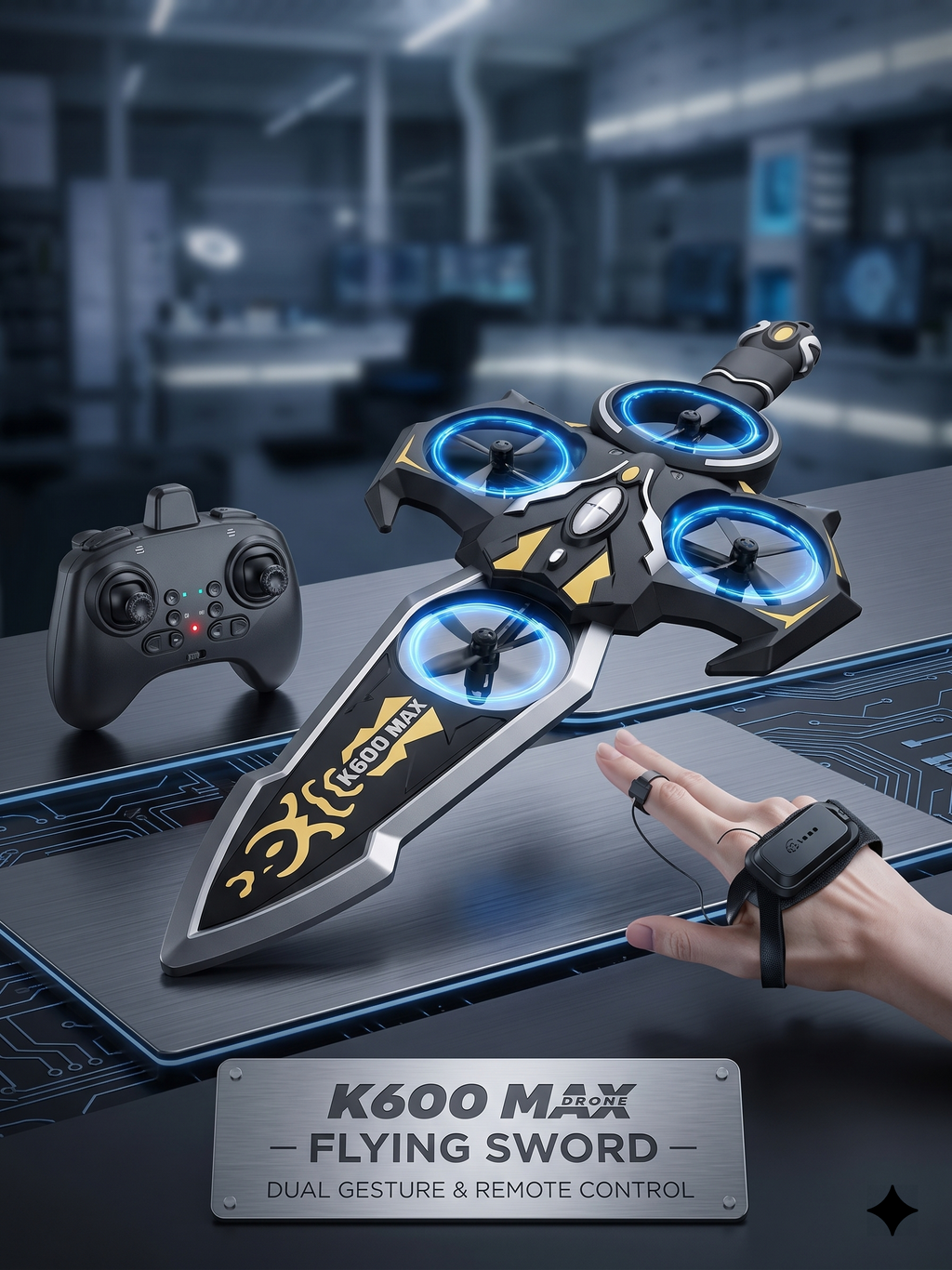 K600 MAX Flying Sword Drone – Hand Gesture Control RC Quadcopter with LED Lights