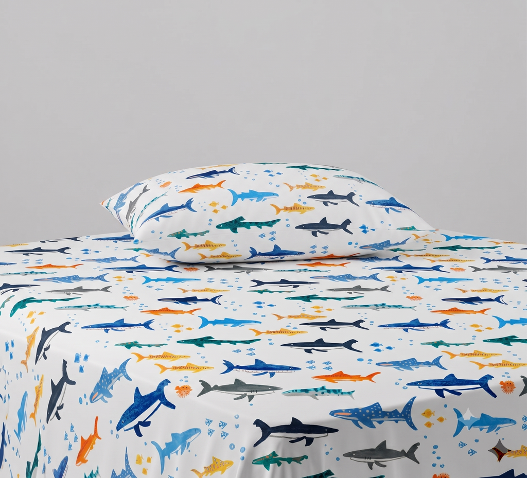 Funky Sharks Print kids Percale Bed Sheet