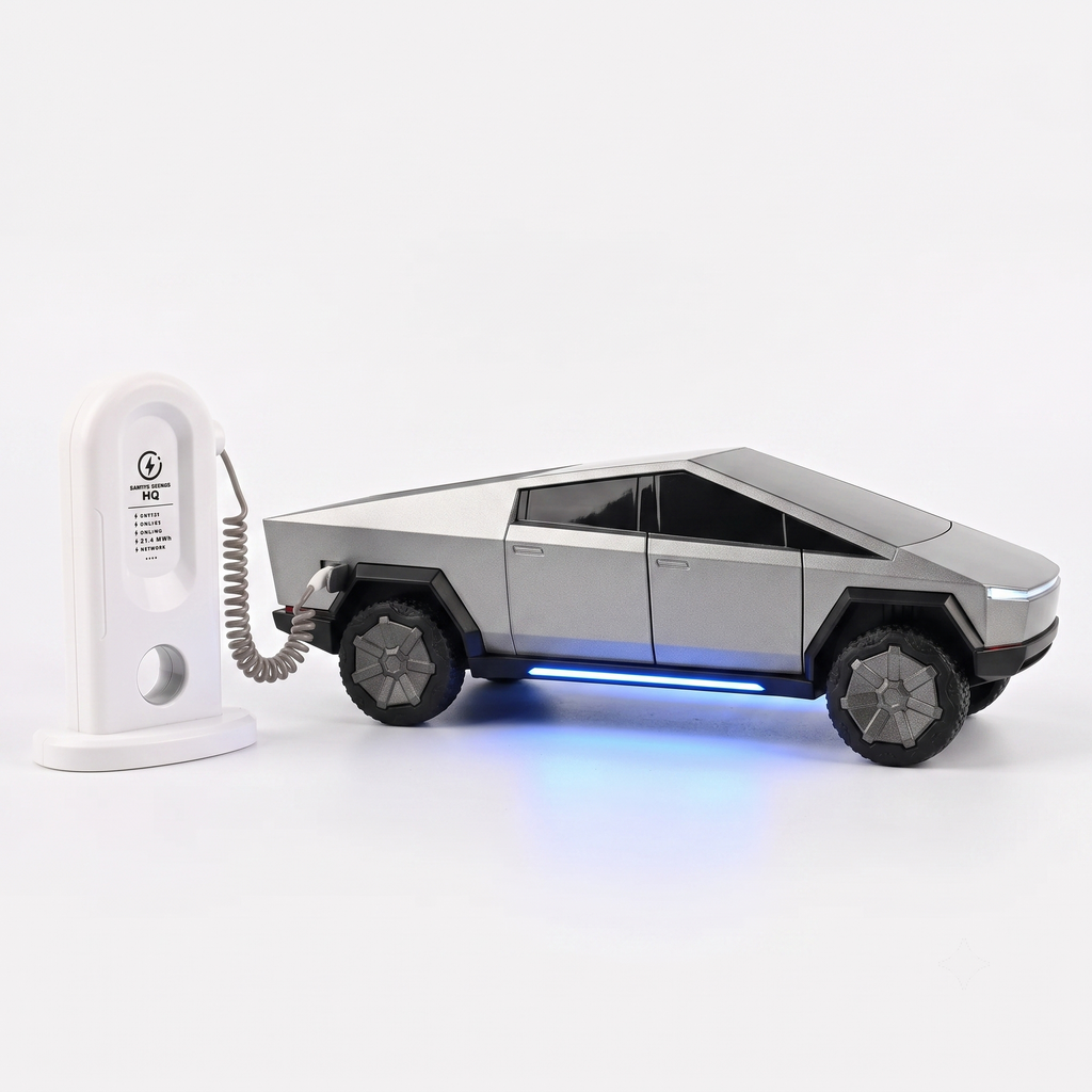 Remote Control Tesla Cyber Truck with EV Station Music Lights and Smoke Effect