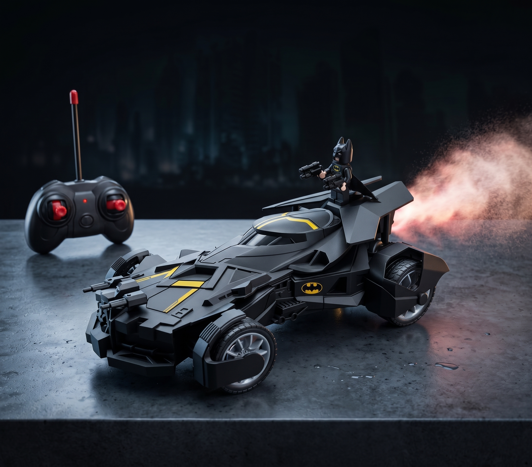Batman-Inspired 1:20 Remote Control Spray Car with Water Mist & Lights