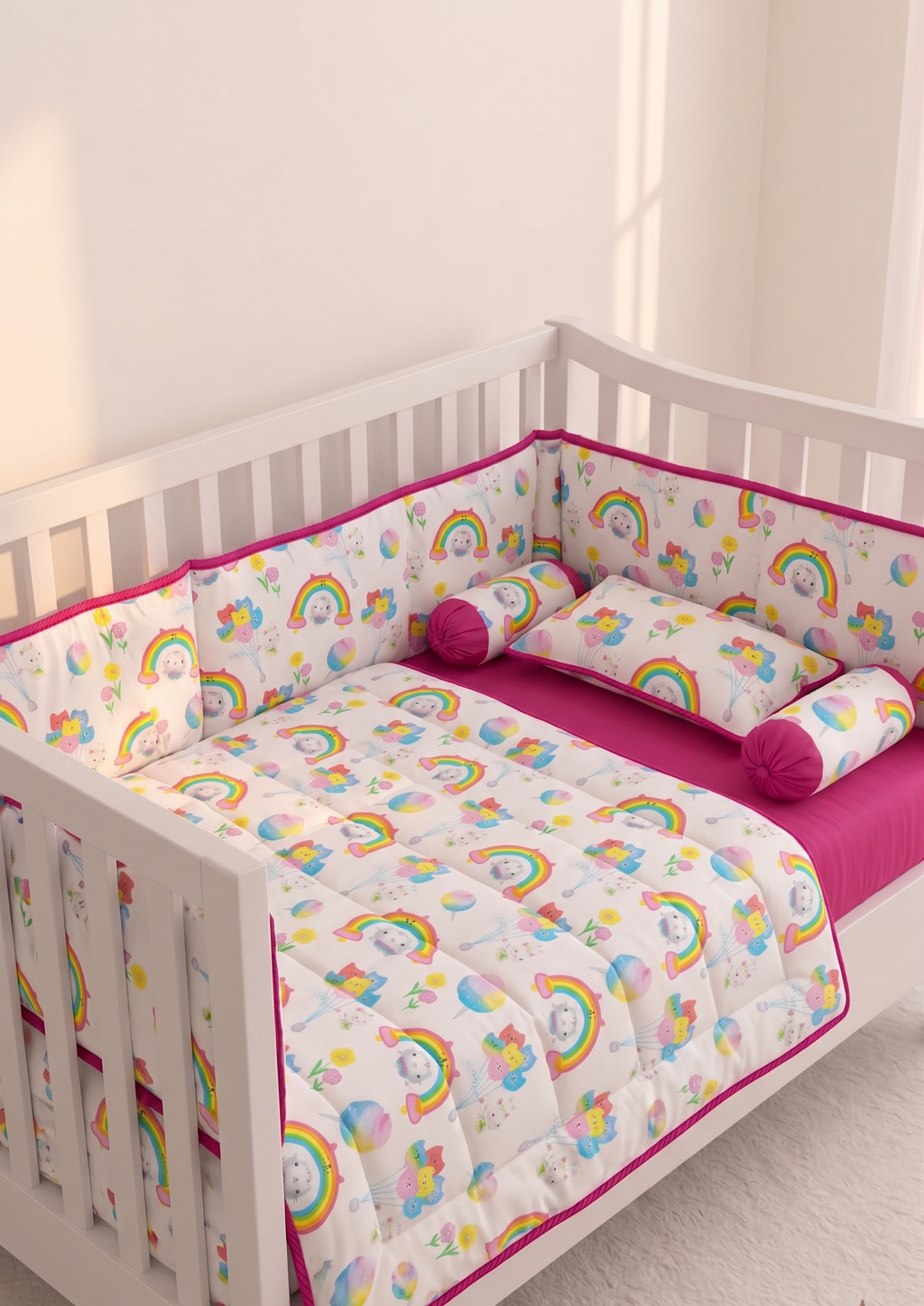 Colorful Rainbow-Themed Baby Cot Set