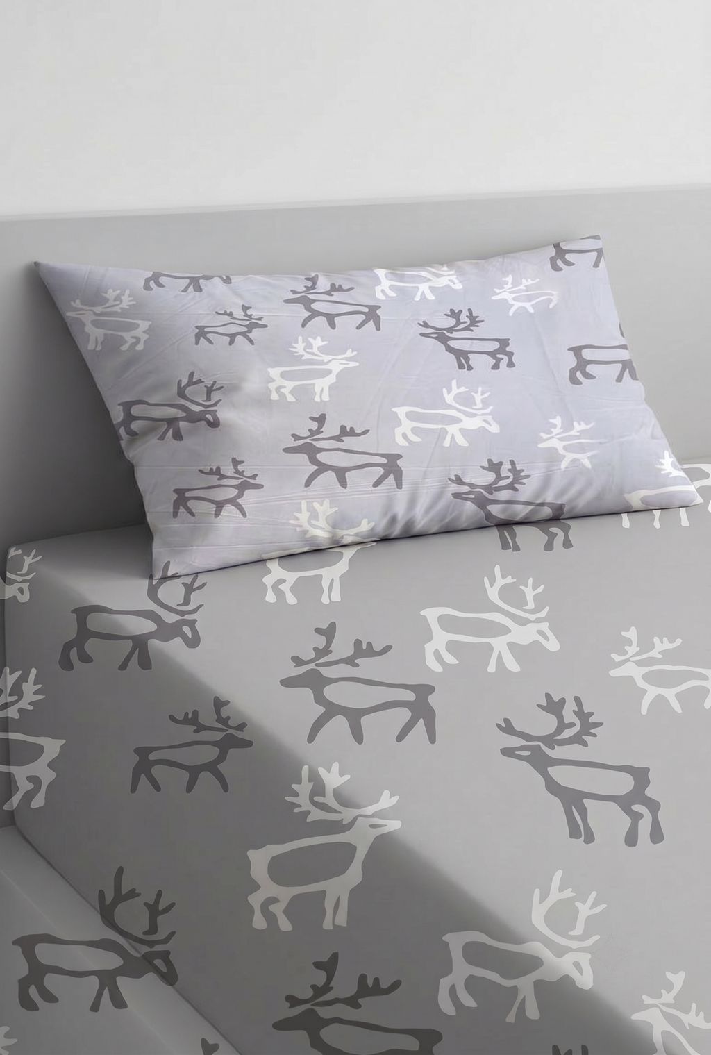 Grey Deer Themed kids Percale Bed Sheet