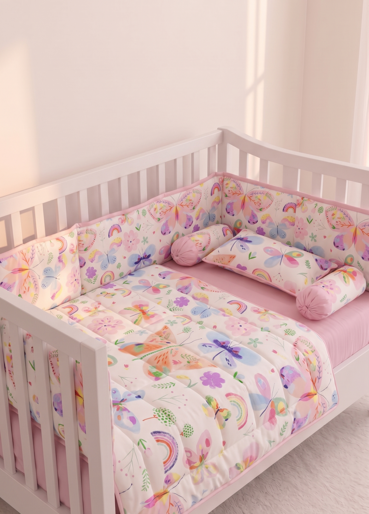Colorful  Butterfly Themed Baby Cot Set