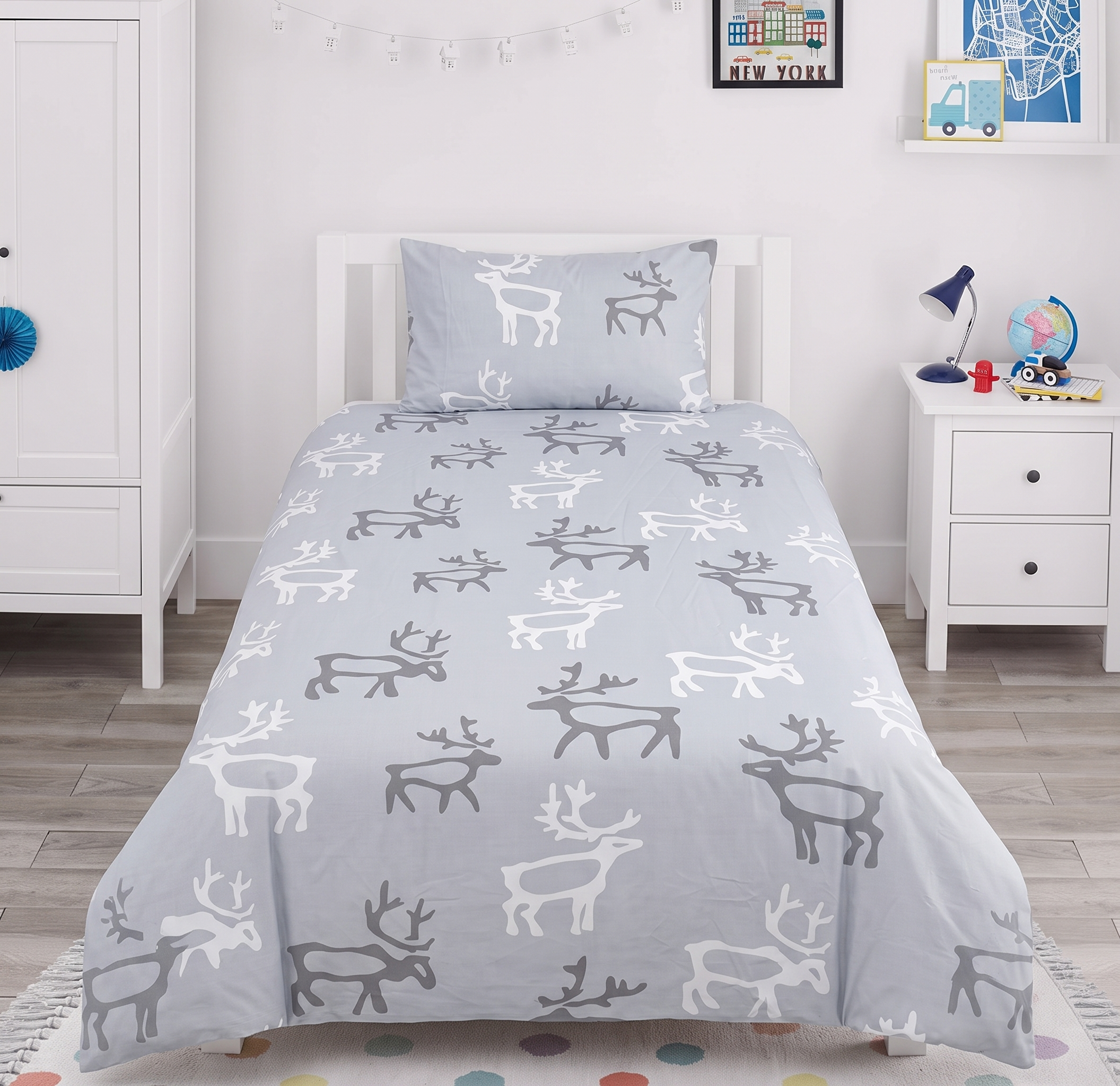 Grey Deer Themed kids Percale Bed Sheet