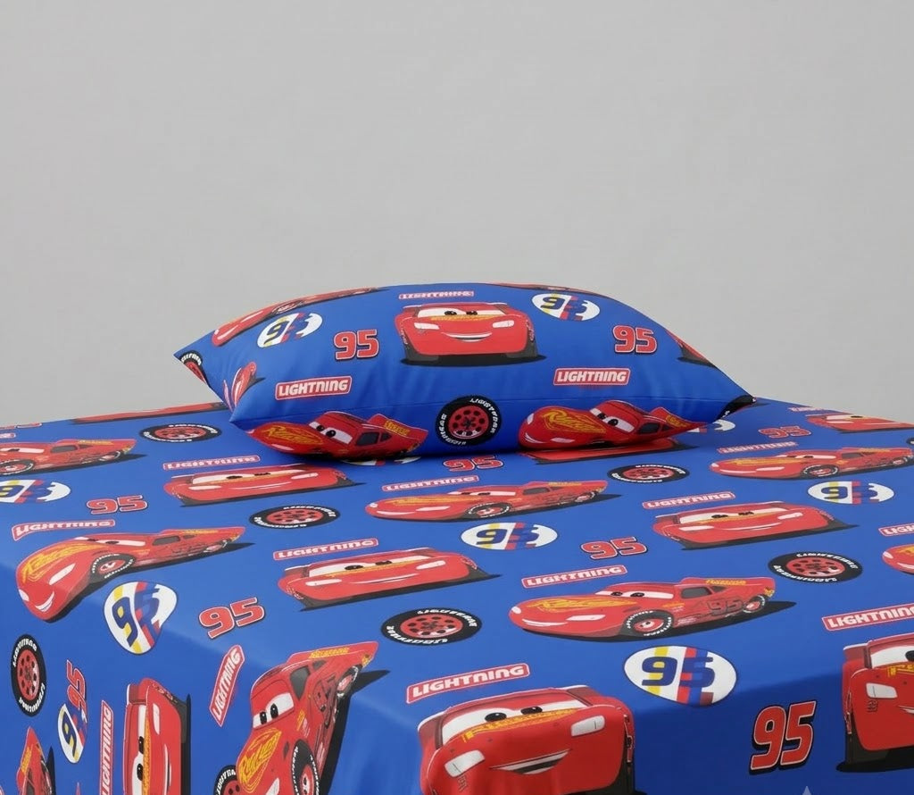 Lightning McQueen Car kids Cotton Bed Sheet + Pillow Cover