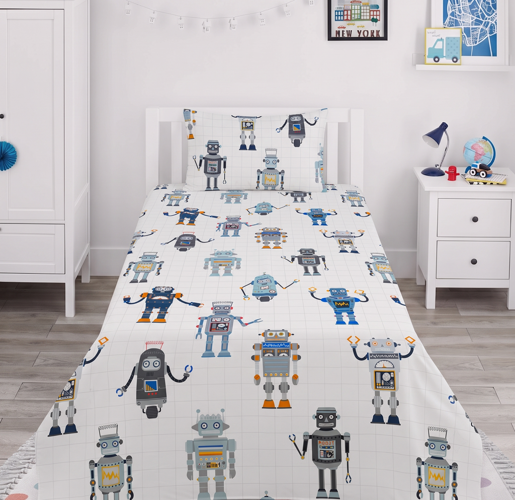 Linen House Retro Robot kids Cotton Bed Sheet