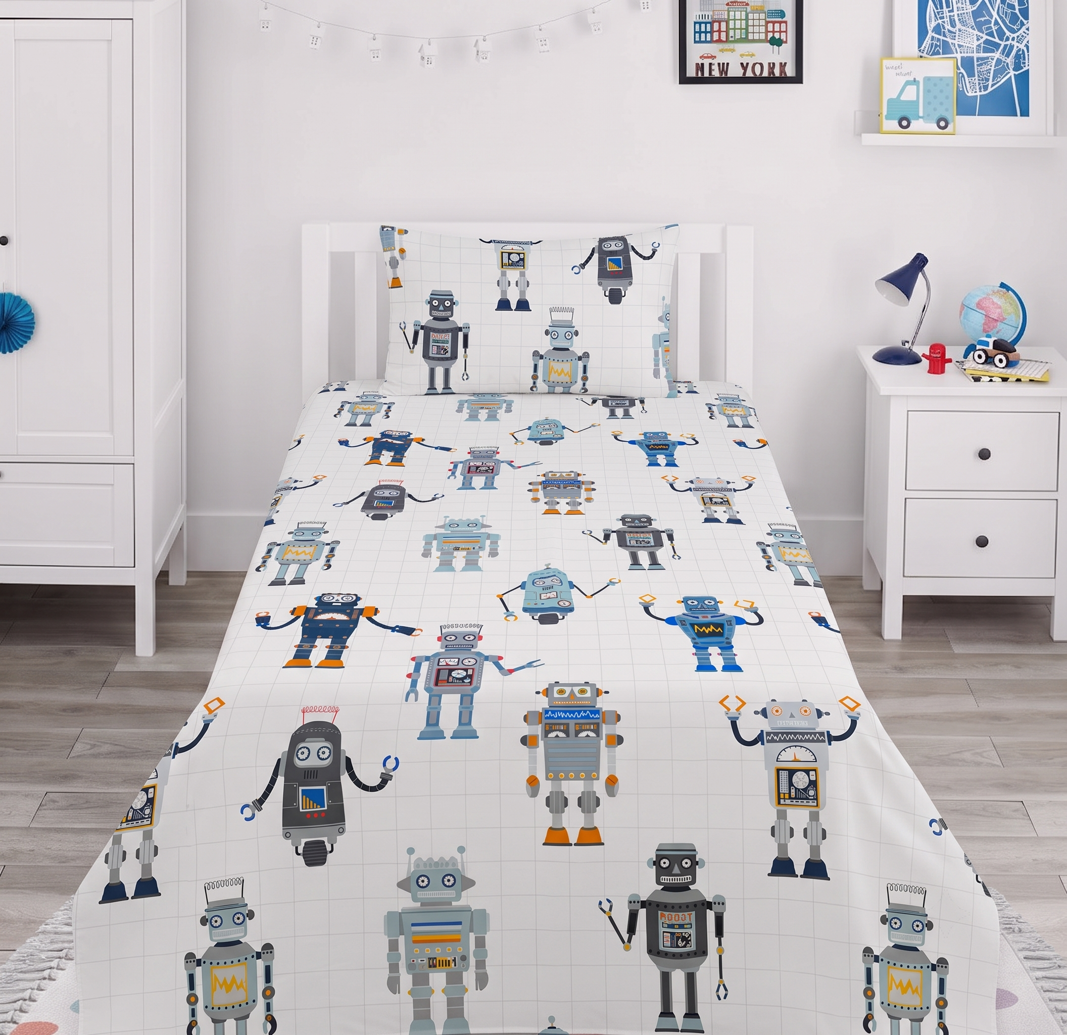 Linen House Retro Robot kids Cotton Bed Sheet