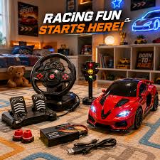 Luxury Remote  Control  Steering Wheel Racing Car Set with Pedals & Traffic Signal
