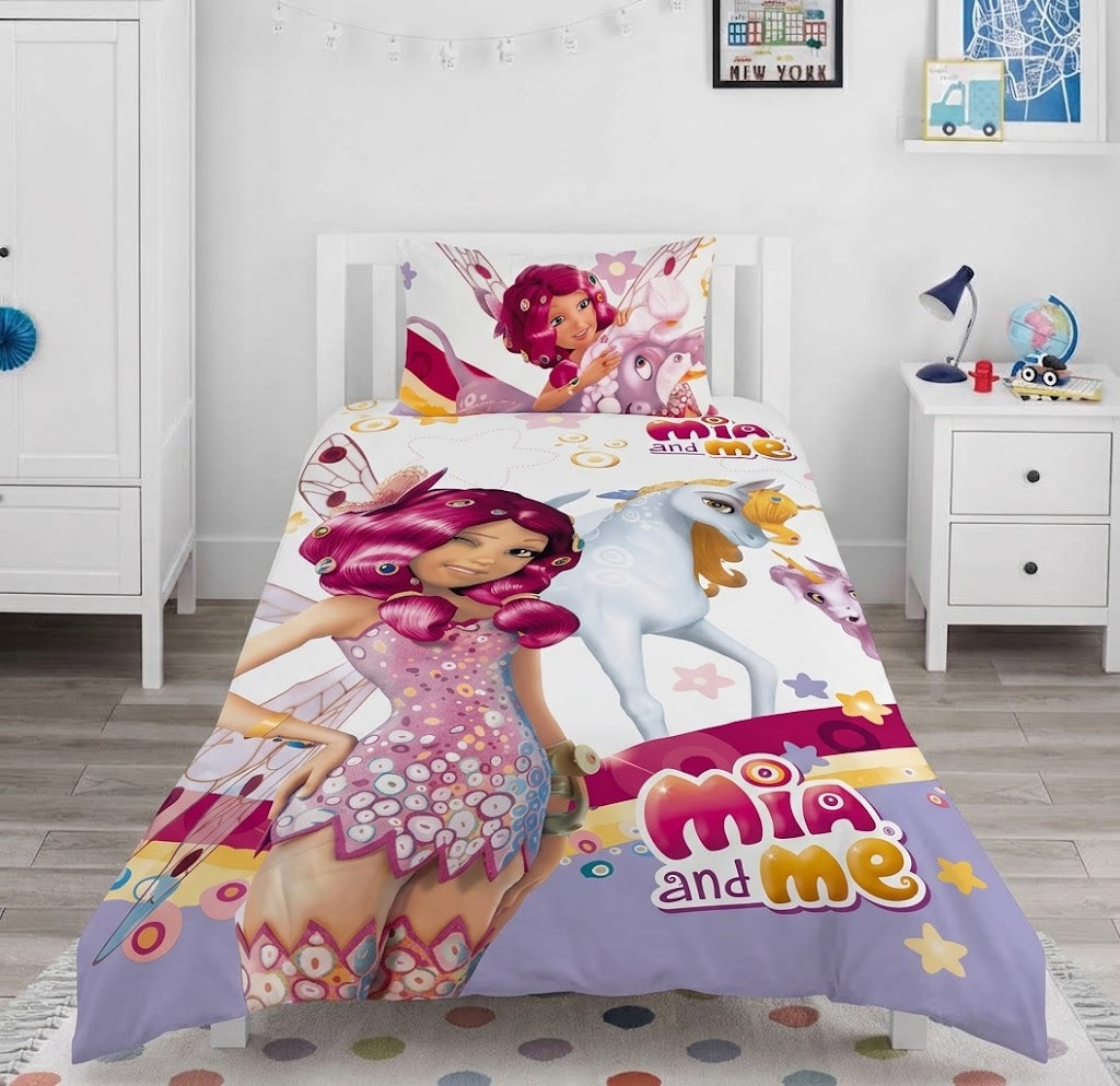 Mia and Me Characters Alongside a Unicorn kids Cotton Bed Sheet