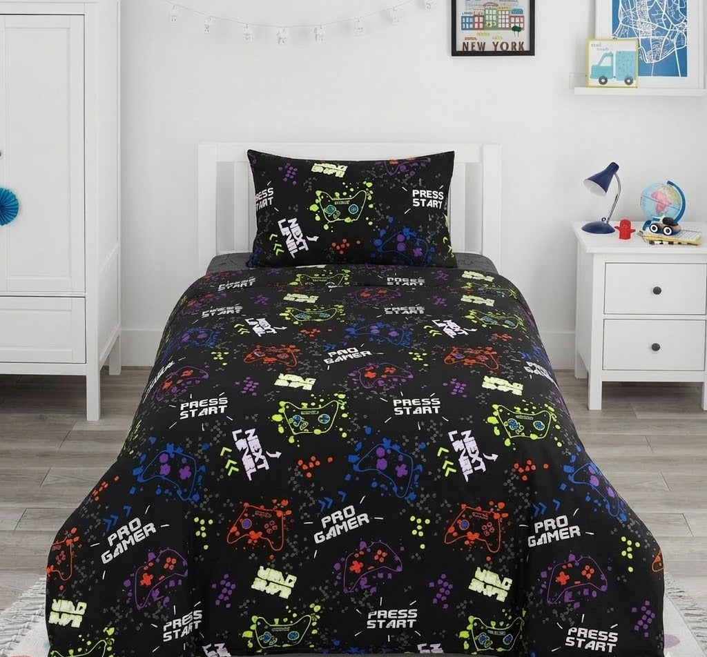 Press Start Game Controllers kids Cotton Bed Sheet