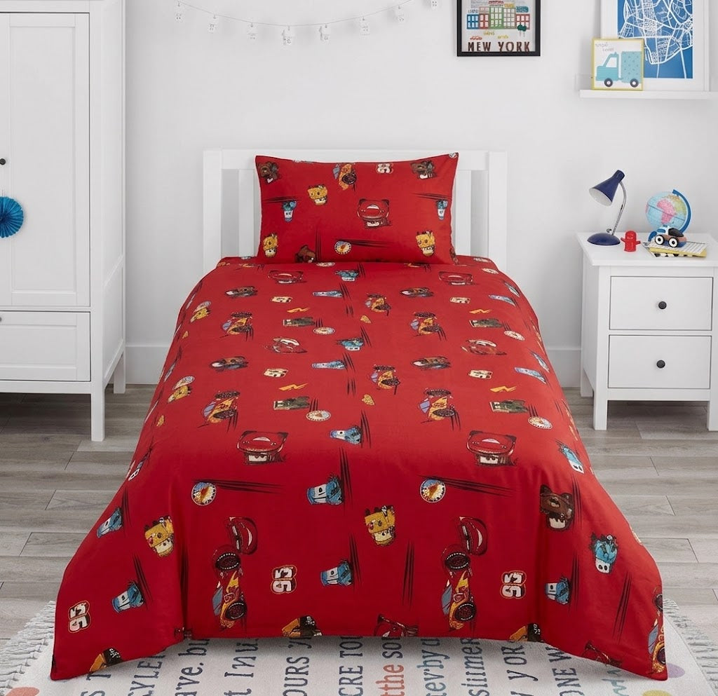 Red Disney Cars kids Cotton Bed Sheet