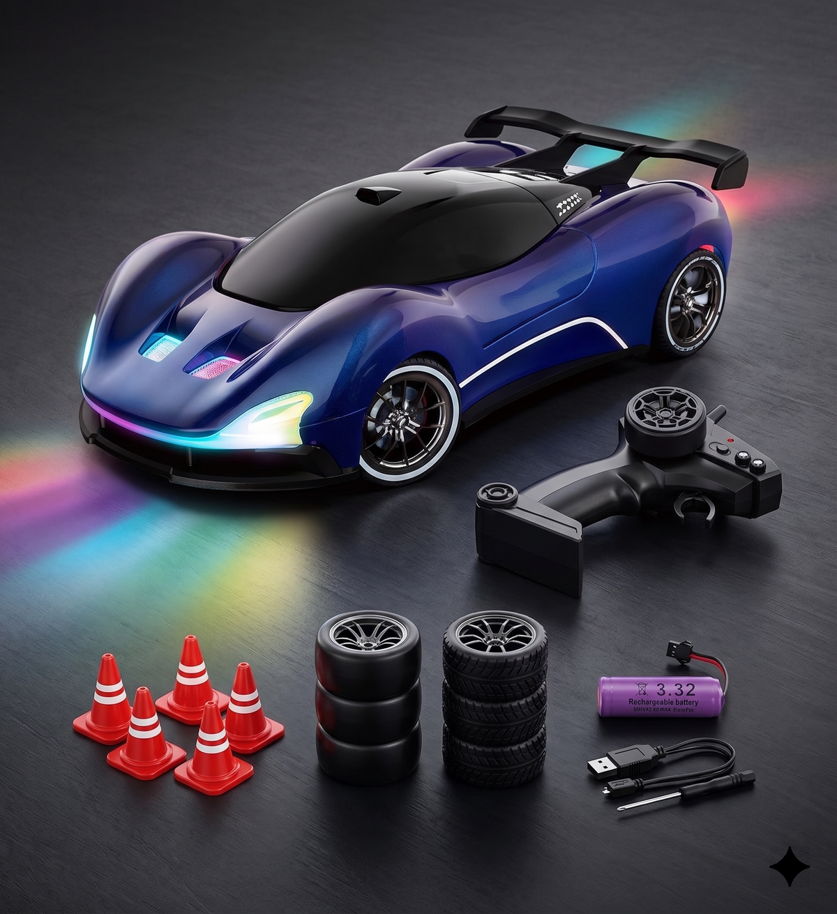 Remote Control 4WD Night Drift Racing Car Stunning RGB Lighting Effects